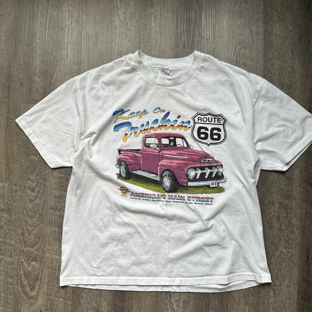 Vintage Route 66 Cafe Truck Gas T Shirt Men's Size XL Earth Trucker 90s Y2k